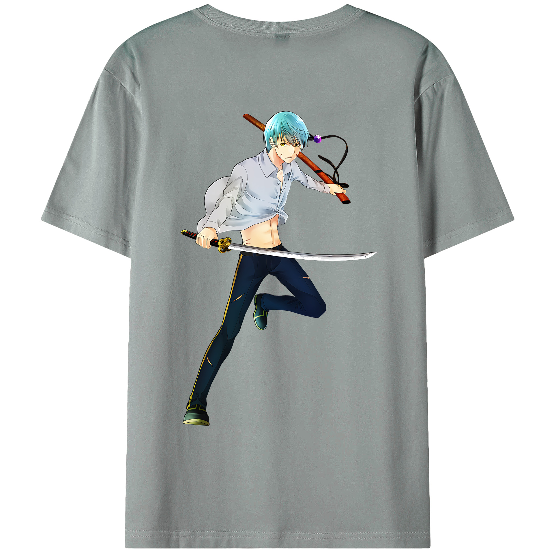 （画像用） 刀剣乱舞 Touken Ranbu 綿100％ メンズ半袖Tシャツ（バックプリント） 通気性